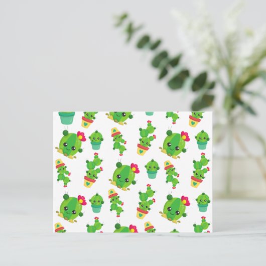 Carte Postale Cactus Mignon, Cactus Vert, Motif Cactus (Debout devant)