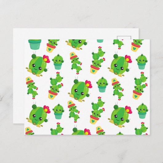 Carte Postale Cactus Mignon, Cactus Vert, Motif Cactus (Devant / Derrière)