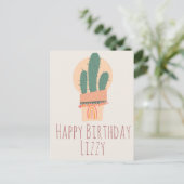 Carte Postale Cactus moderne en pot Plante d'anniversaire arc-en (Debout devant)