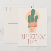 Carte Postale Cactus moderne en pot Plante d'anniversaire arc-en (Devant / Derrière)