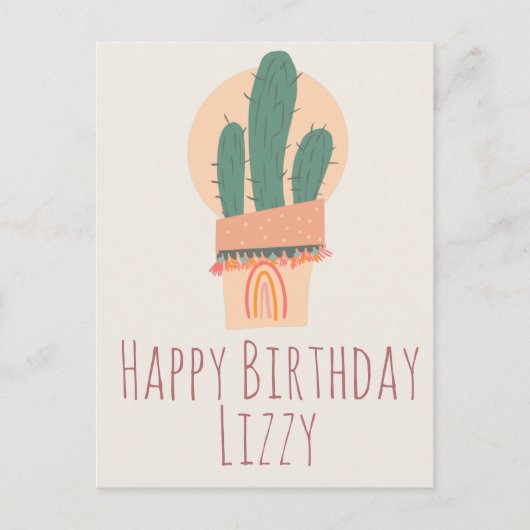Carte Postale Cactus moderne en pot Plante d'anniversaire arc-en (Devant)