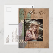 Carte Postale Cactus Moderne Rustique Bois Photo Graduation (Devant / Derrière)