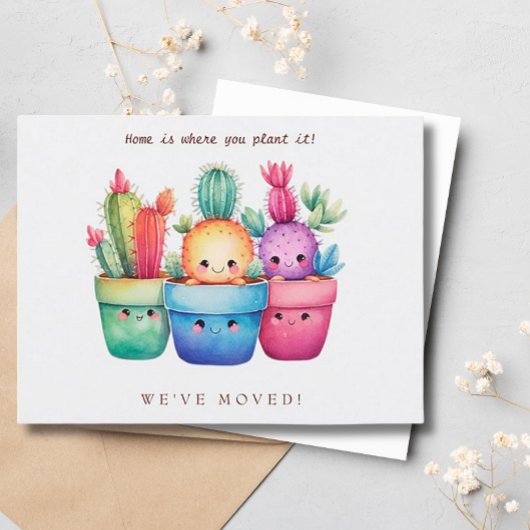 Carte Postale Cactus Nouvelle maison Moteur Faire-part aquarelle