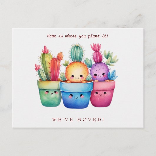 Carte Postale Cactus Nouvelle maison Moteur Faire-part aquarelle (Devant)