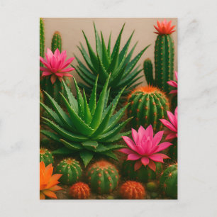 Carte Postale Cactus Succulent Fleurissant Désert Vibrant