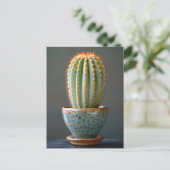 Carte Postale Cactus vert dans un pot en céramique sarcelle Phot (Debout devant)