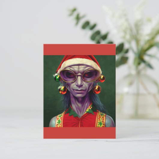 Carte Postale Cadeau Alien Noël Hippie Elf. T-shirts (Debout devant)