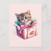 Carte Postale Cadeau d'anniversaire de chaton mignon dans une bo (Devant)