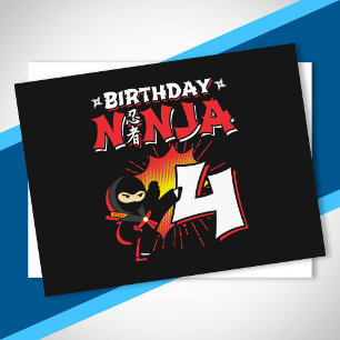 Carte Postale Cadeau d'anniversaire ninja pour enfants - 4 ans