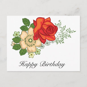 Carte Postale Cadeau d'anniversaire Rose rouge et marguerites