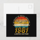 Carte Postale Cadeau de 44 ans 1981 Rétro Incroyable Anniversair (Devant / Derrière)
