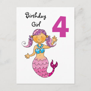 Carte Postale Cadeau de 4e anniversaire pour une fille, mignonne