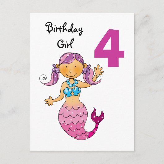 Carte Postale Cadeau de 4e anniversaire pour une fille, mignonne (Devant)