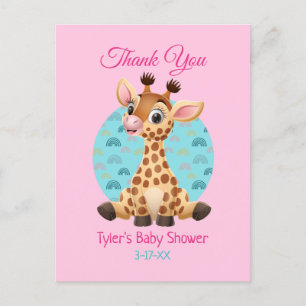 Carte Postale Cadeau de Baby Shower, Girafe DIY Nom & Message