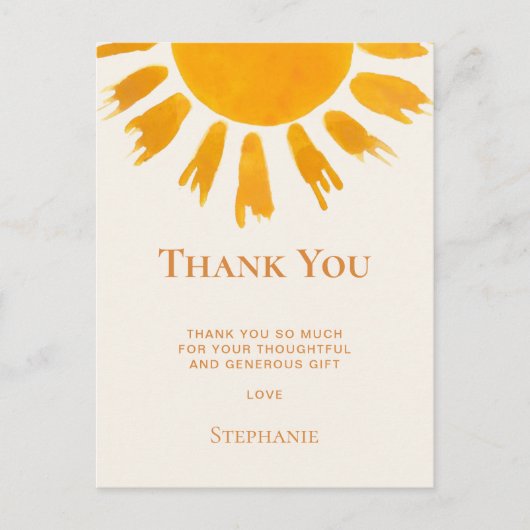 Carte Postale Cadeau de douche bébé Soleil Merci  (Devant)