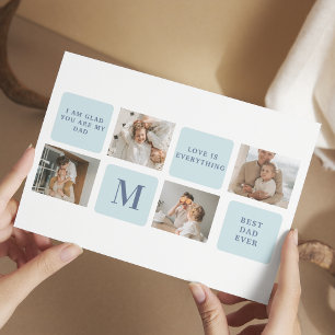 Carte Postale Cadeau de Fête des Pères Moderne en Collage Bleu