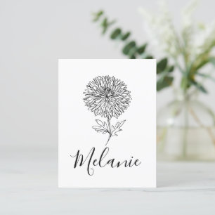 Carte Postale Cadeau de fleur de naissance d'aster personnalisé