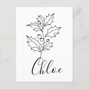 Carte Postale Cadeau de fleur de naissance personnalisé de houx