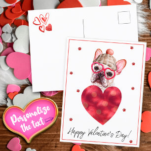 Carte Postale Cadeau de la Saint-Valentin pour chien Bouledogue 