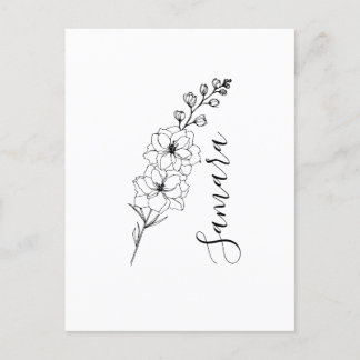Carte Postale Cadeau de naissance personnalisé de Delphinium de 