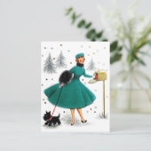 Carte Postale Cadeau de Noël pour une dame avec un petit chien (Debout devant)