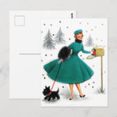 Carte Postale Cadeau de Noël pour une dame avec un petit chien (Devant / Derrière)