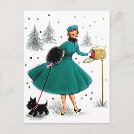 Carte Postale Cadeau de Noël pour une dame avec un petit chien (Devant)