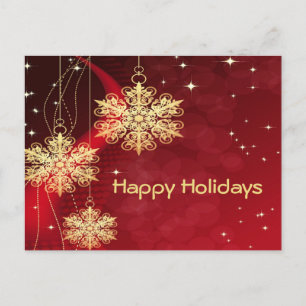 Carte Postale Cadeau de Noël Rouge Golden Snowflakes Vacances