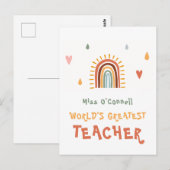 Carte Postale Cadeau de professeur de boho Rainbow le plus génia (Devant / Derrière)