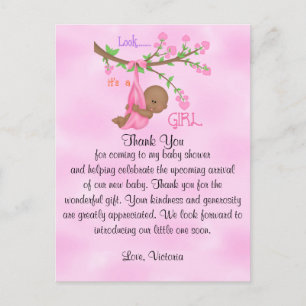 Carte Postale Cadeau de remerciement pour Baby Shower Fille Ethn
