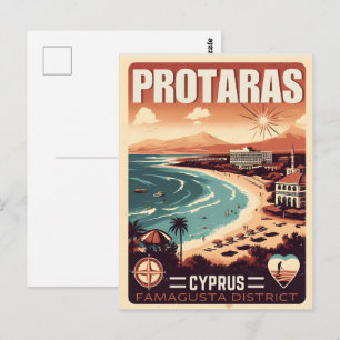 Carte Postale cadeau de vacances vintage Protaras chypre sur la 