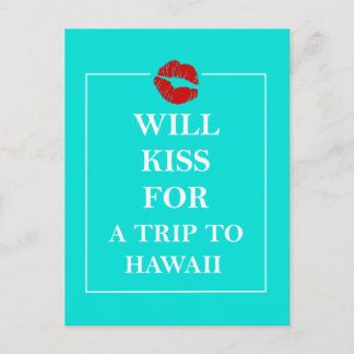 Carte Postale Cadeau Hawaï Embrasse pour un Voyage à Hawaï