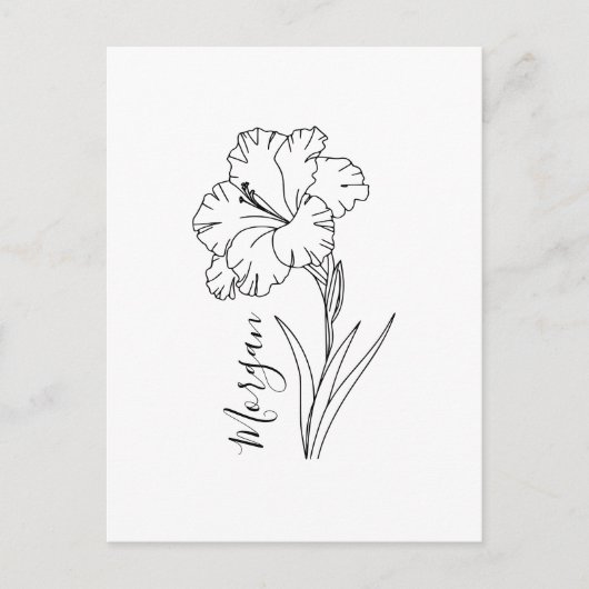 Carte Postale Cadeau personnalisé de fleur de naissance Gladiolu (Devant)