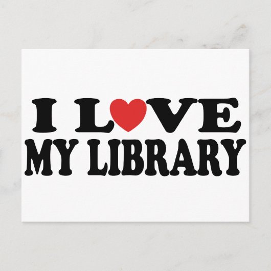Carte Postale Cadeau pour bibliothécaire J'adore ma bibliothèque (Devant)