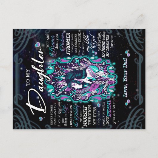 Carte Postale Cadeau pour ma fille, Lettre à ma fille de Papa (Devant)
