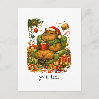 Carte Postale Cadeau Rétro de Noël au Chocolat Chaud Capybara Co