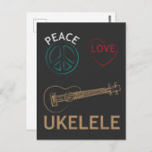 Carte Postale Cadeau Ukulele - Peace Love Ukelele Uke Love (Devant / Derrière)