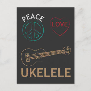 Carte Postale Cadeau Ukulele - Peace Love Ukelele Uke Love