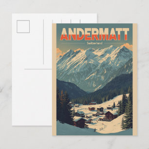 Carte Postale Cadeaux ANDERMATT ski Suisse Alpes suisses vintage