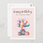 Carte Postale Cadeaux Aquarelle Présente Ballons Ami Anniversair (Devant / Derrière)