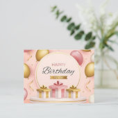 Carte Postale cadeaux d'anniversaire amour gâteau doré ballons r (Debout devant)