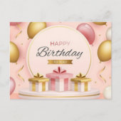 Carte Postale cadeaux d'anniversaire heureux gâteau or rose ball (Devant)