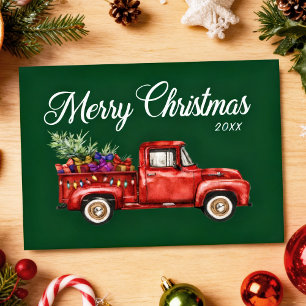 Carte Postale Cadeaux d'arbre de camion rouge vintage Joyeux Noë