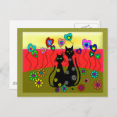 Carte Postale Cadeaux d'art Amoureux de les chats noirs (Devant / Derrière)