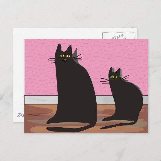 Carte Postale Cadeaux d'art de chat noir (Devant / Derrière)