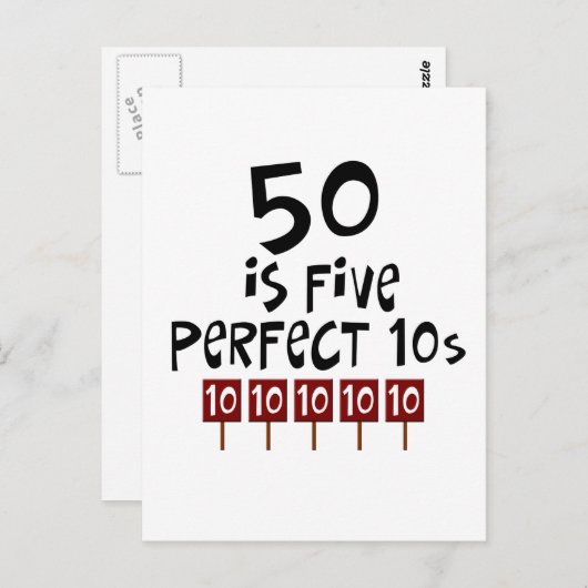 Carte Postale Cadeaux de 50e anniversaire, 50 est 5 10s parfaits (Devant / Derrière)