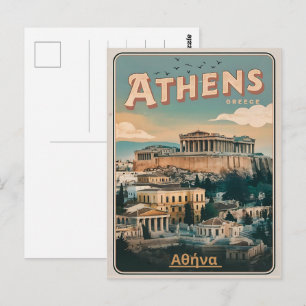 Carte Postale cadeaux de la capitale Athènes de la Grèce vintage