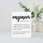 Carte Postale Cadeaux de l'ingénieur, définition de l'ingénieur (Debout devant)