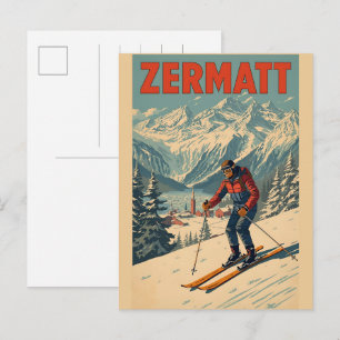 Carte Postale Cadeaux de nature de ski ZERMATT vintage Suisse