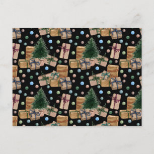 Carte Postale Cadeaux de Noël sous l'arbre de Noël Noir